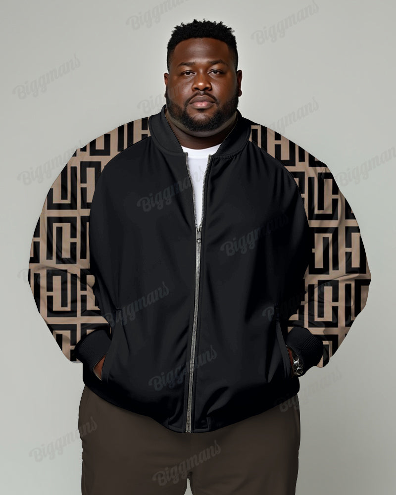 Men's Daily Casual Geometric Colorblock Print Plus Size Long Sleeve Jacket