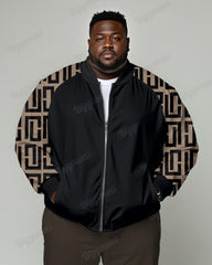 Men's Daily Casual Geometric Colorblock Print Plus Size Long Sleeve Jacket