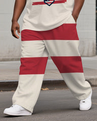 Big Men's Outdoor America First Splicing Stripes Style Casual Short Sleeve T-shirt Pants Suit
