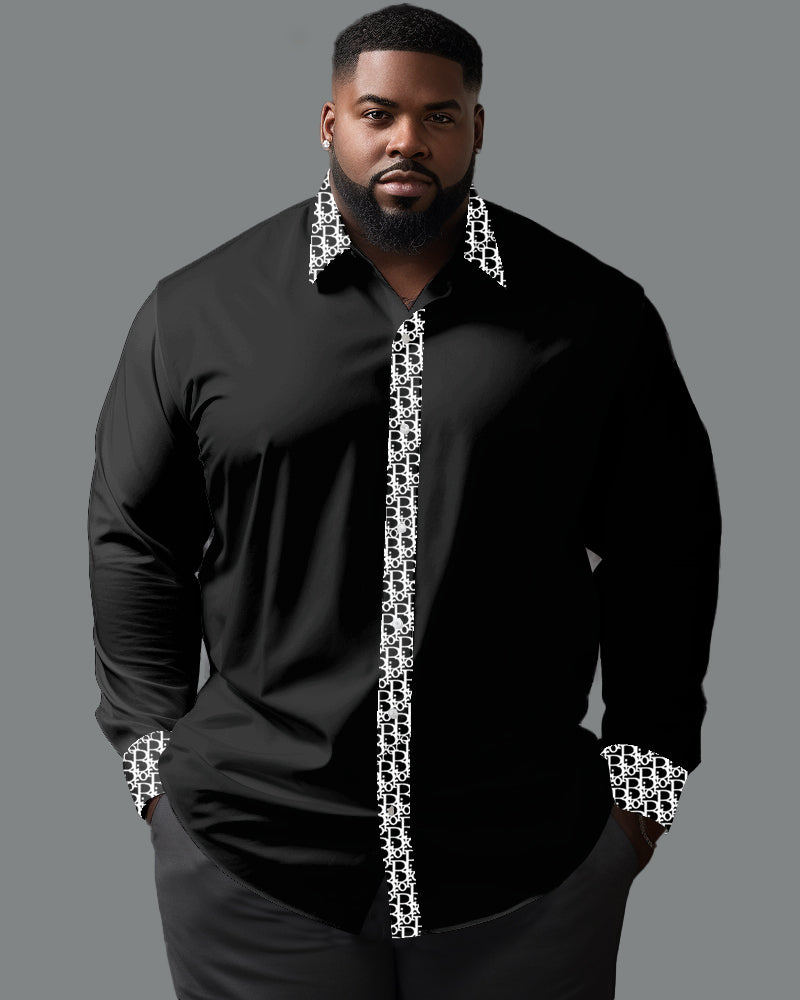 100% Cotton Featured Patchwork Lapel Long Sleeve Shirt Big Guys