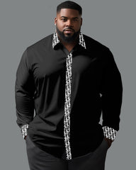 100% Cotton Featured Patchwork Lapel Long Sleeve Shirt Big Guys