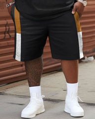 Men's Large Size Contrast Striped Patchwork T-shirt & Shorts Set
