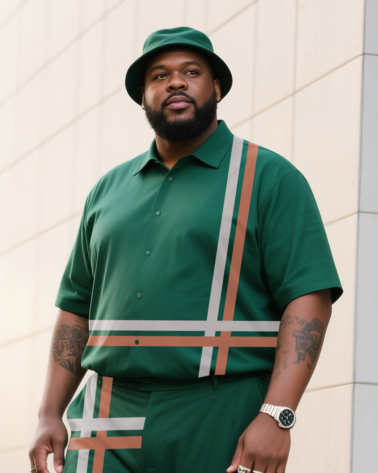 Big Boy Essential Fashion Striped Colorblock Short Sleeve Shirt Trousers Suit