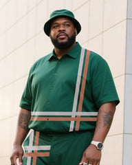 Big Boy Essential Fashion Striped Colorblock Short Sleeve Shirt Trousers Suit