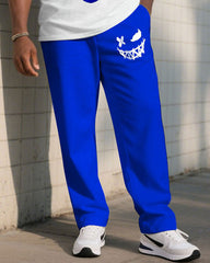 Men's Plus Size Funny Face Graffiti Crossbody Bag Short-sleeved T-shirt Trousers Suit