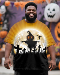 Big & Tall Men's Halloween Cool Scarecrow Gradient Print T-Shirt Trousers Suit