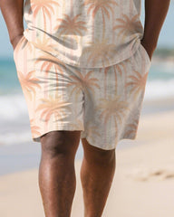 Men's Plus Size Orange Coconut Tree Gradient Stripe Print Round Neck Short Sleeve T-Shirt Shorts Suit