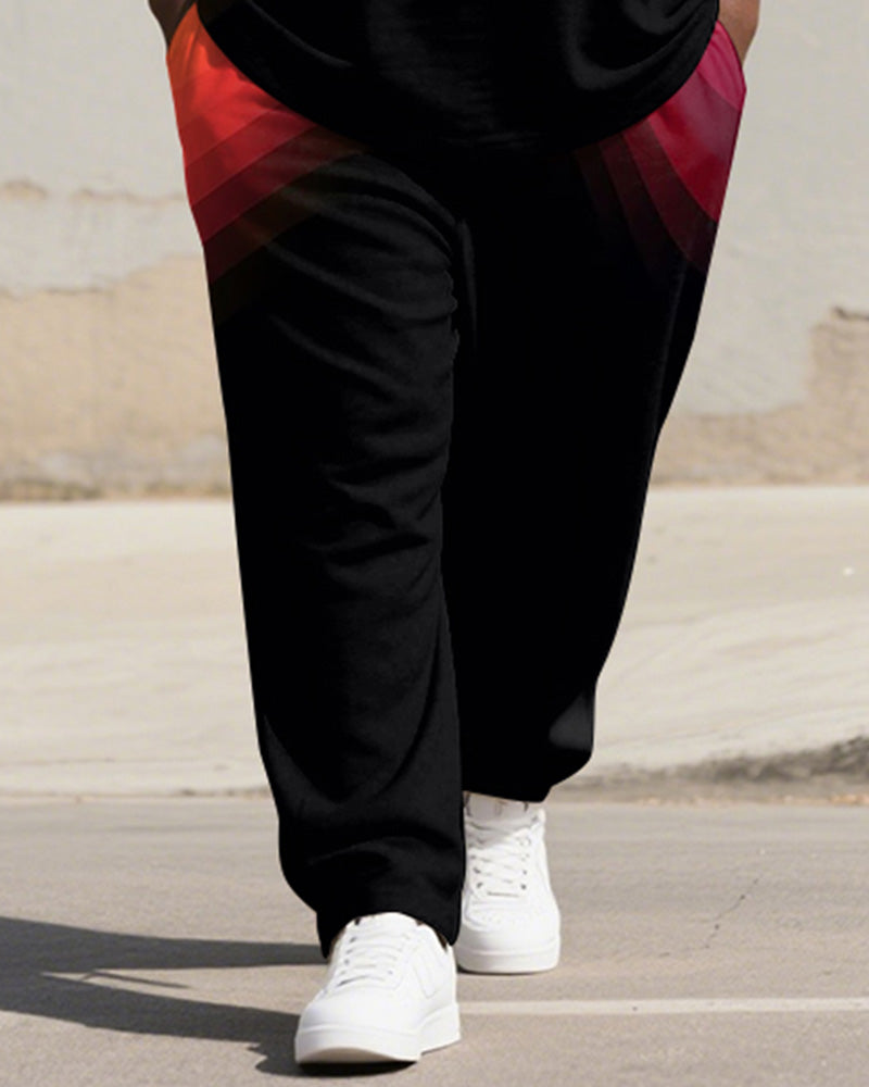 Men's Plus Size Orange Gradient Print Henry Collar T-Shirt Pants Suit