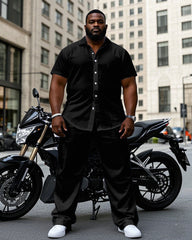 Men's Plus Size Solid Color White/Black Short Sleeve Shirt Trousers Suit
