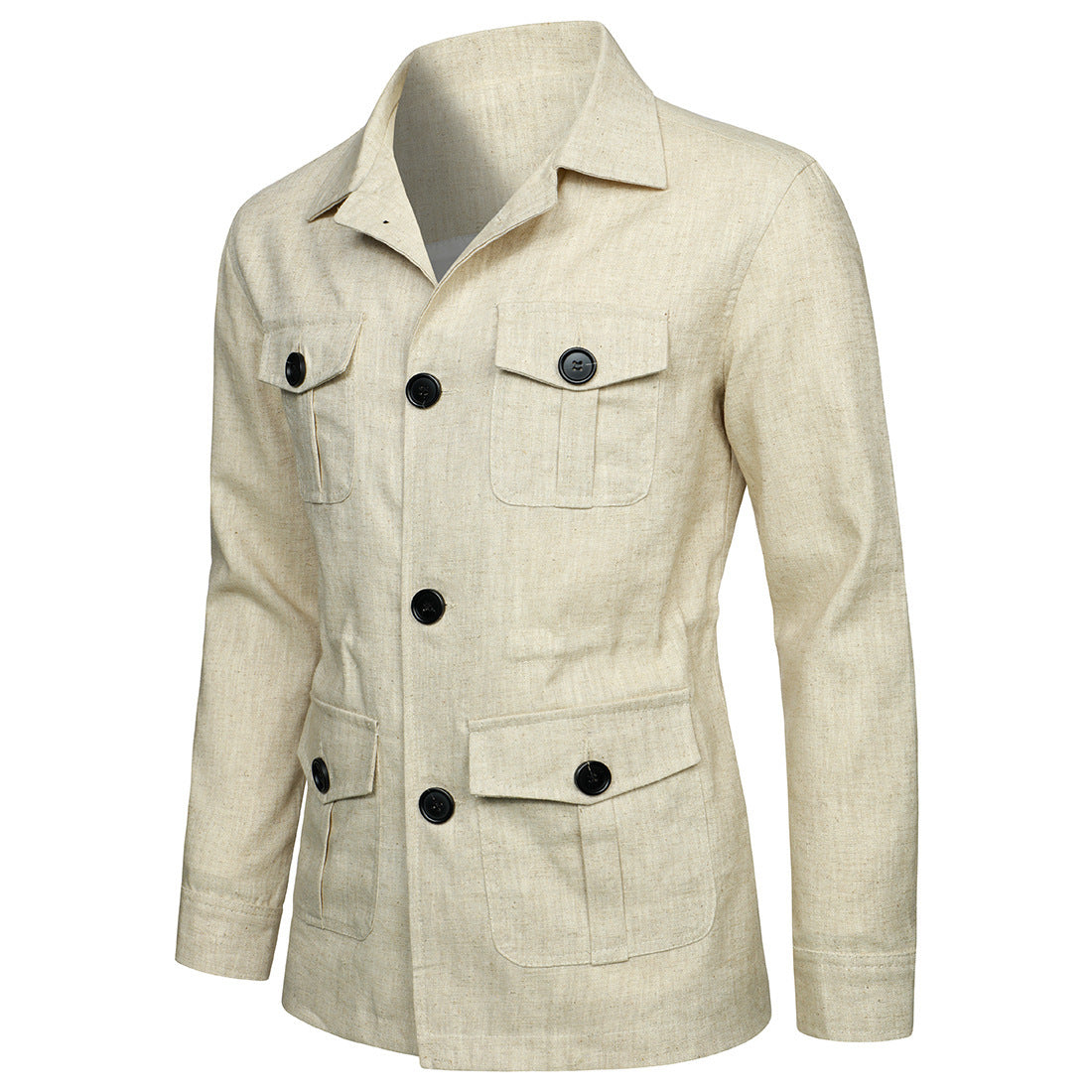 M-5XL Men's Casual Linen Jacket With Laps And Multi-Pockets