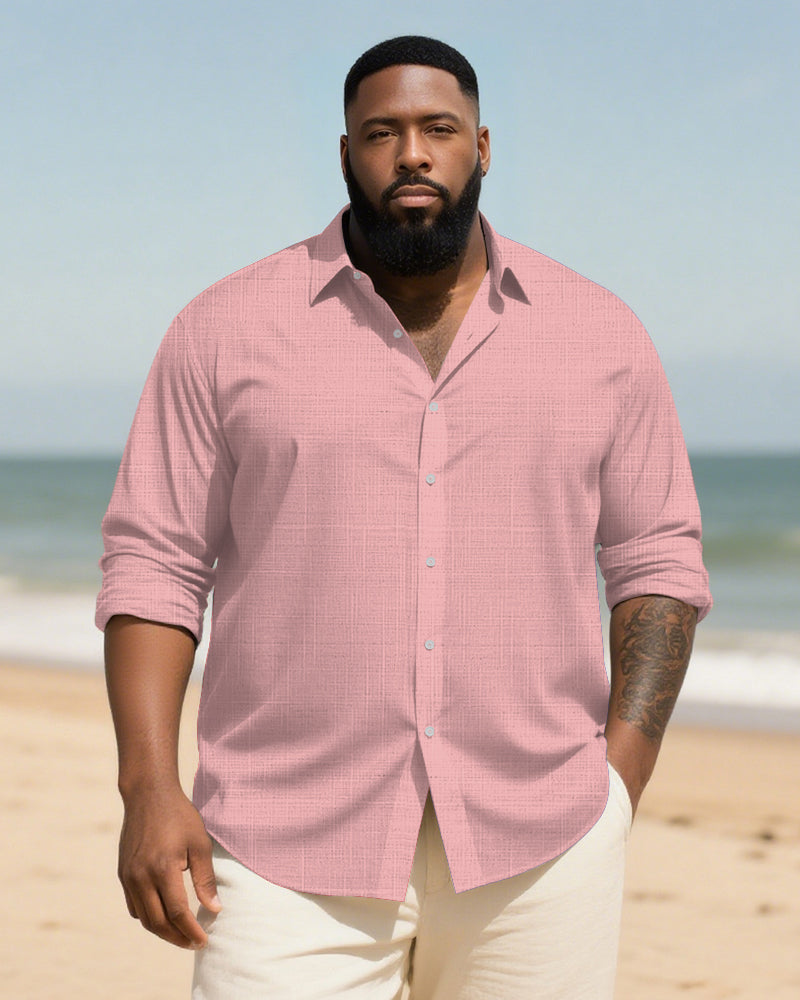 Big & Tall Men's Daily Solid Long Sleeve Bamboo Hemp Texture Shirt