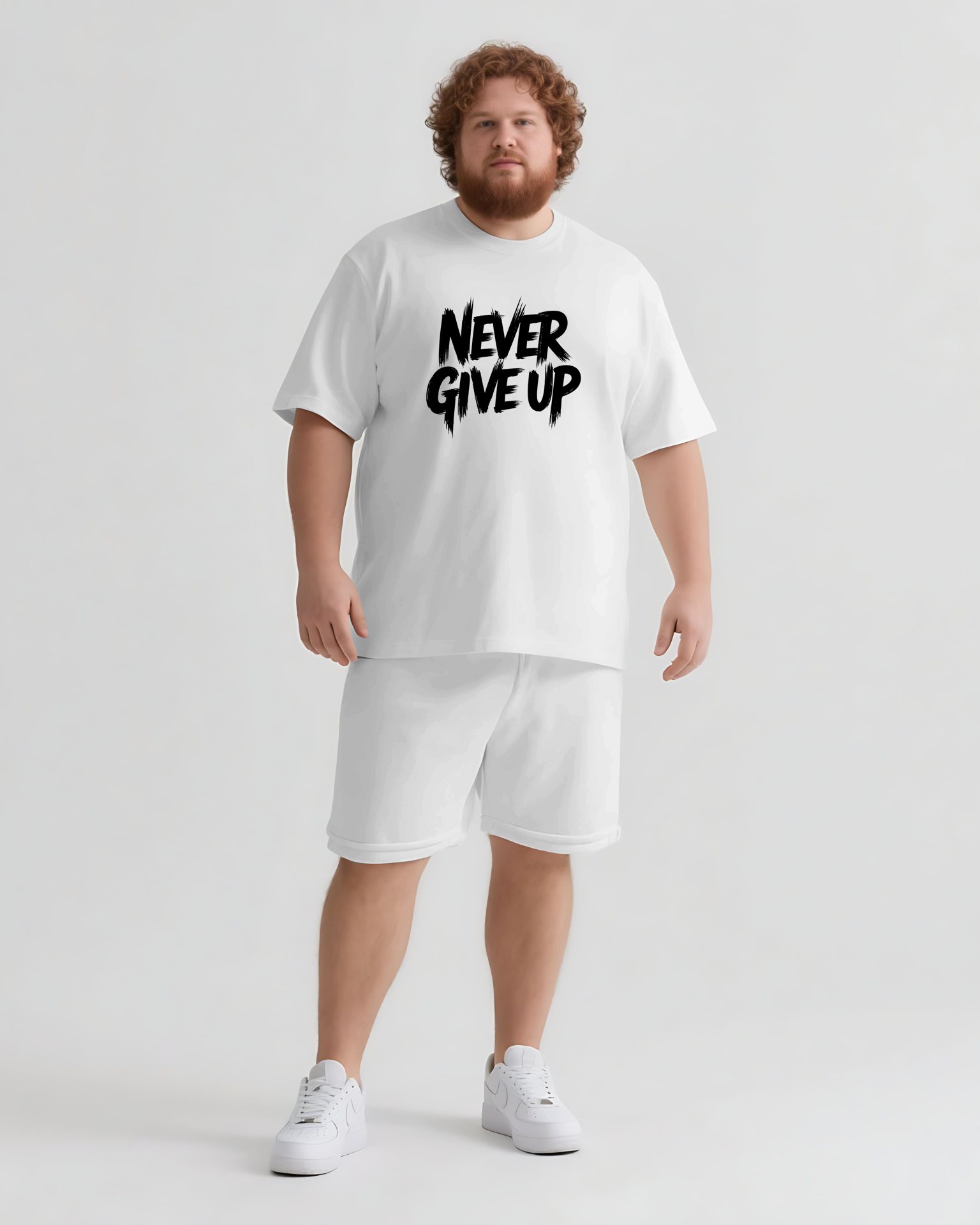 Never Give Up It’s Not The End Men's Big and Tall Simple Lettering Short Sleeve T-shirt Shorts Set