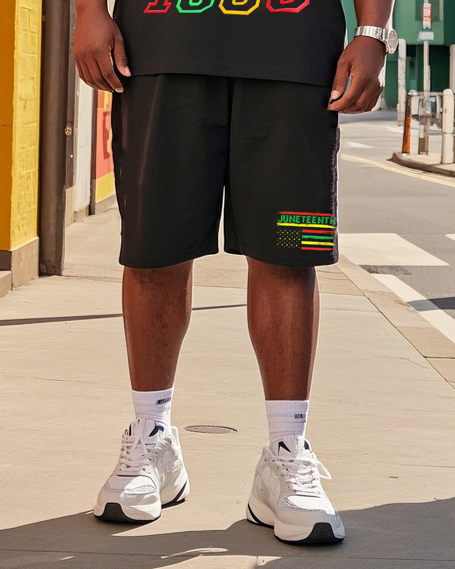Men's Plus Size June Festival Creative Freedom Day Fist 1865 Printed T-Shirt Shorts Suit