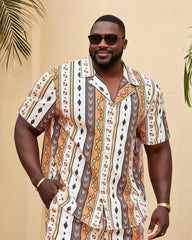 Big Man's Confident Daily Casual/Holiday Vacation Diamond Color Block Printed Short Sleeve Shirt Shorts Suit