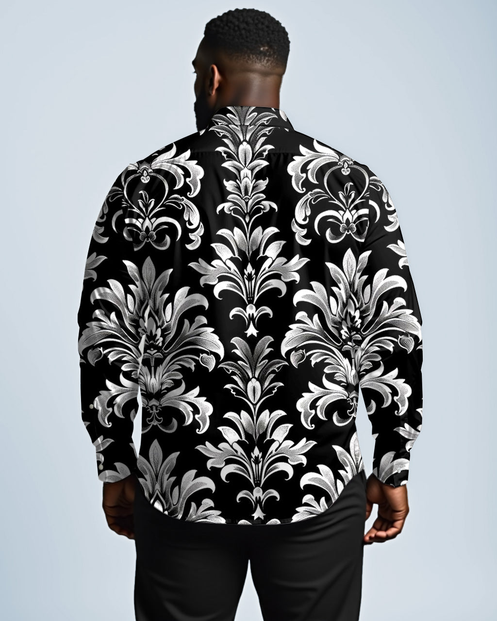 Exaggerated Vintage Symmetrical Flower Lel Long Sleeve Shirt Men's Plus Size