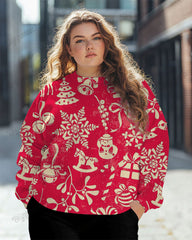 Plus Size Retro Christmas Pattern Print Casual Long Sleeve Sweatshirt
