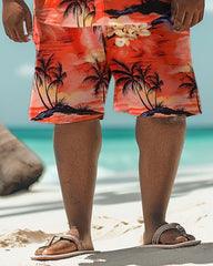 Big Guy's Hawaiian Sunset Coconut Tree Gradient Print Shirt Shorts Set