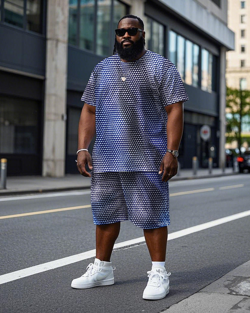 Men's Simple Triangle All Over Printed Big Size Short Sleeve T-Shirt and Shorts Set