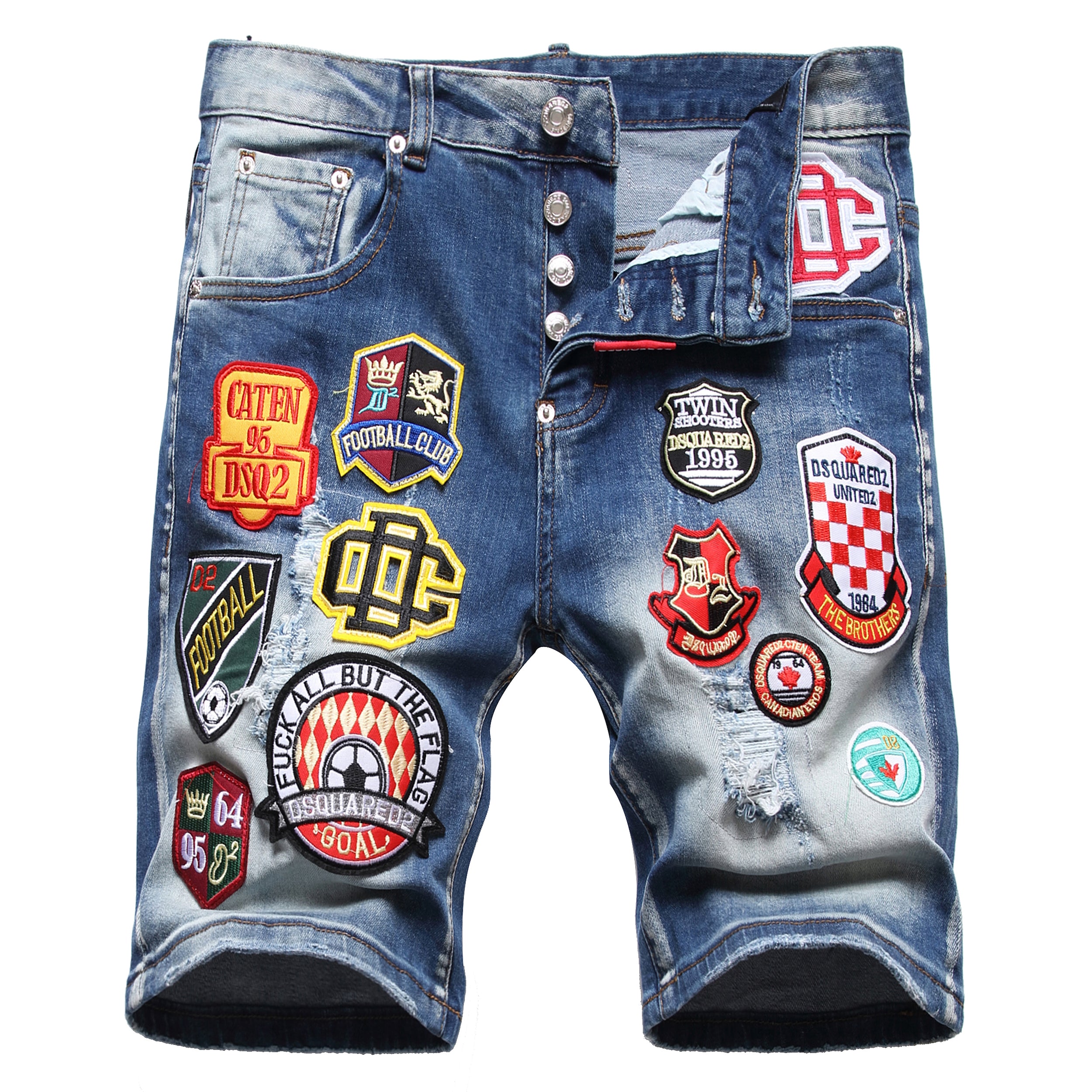 Men's Big & Tall Hole Feature Fashion Trendy Badge Print Jeans