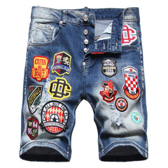 Men's Big & Tall Hole Feature Fashion Trendy Badge Print Jeans