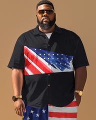 Men's Plus Size Independence Day Flag Patchwork Printed Short Sleeve Shirt Shorts Suit