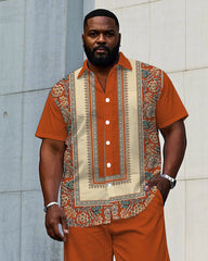 Men's Plus Size Baroque Pattern Symmetrical Short Sleeve Shirt Trousers Suit