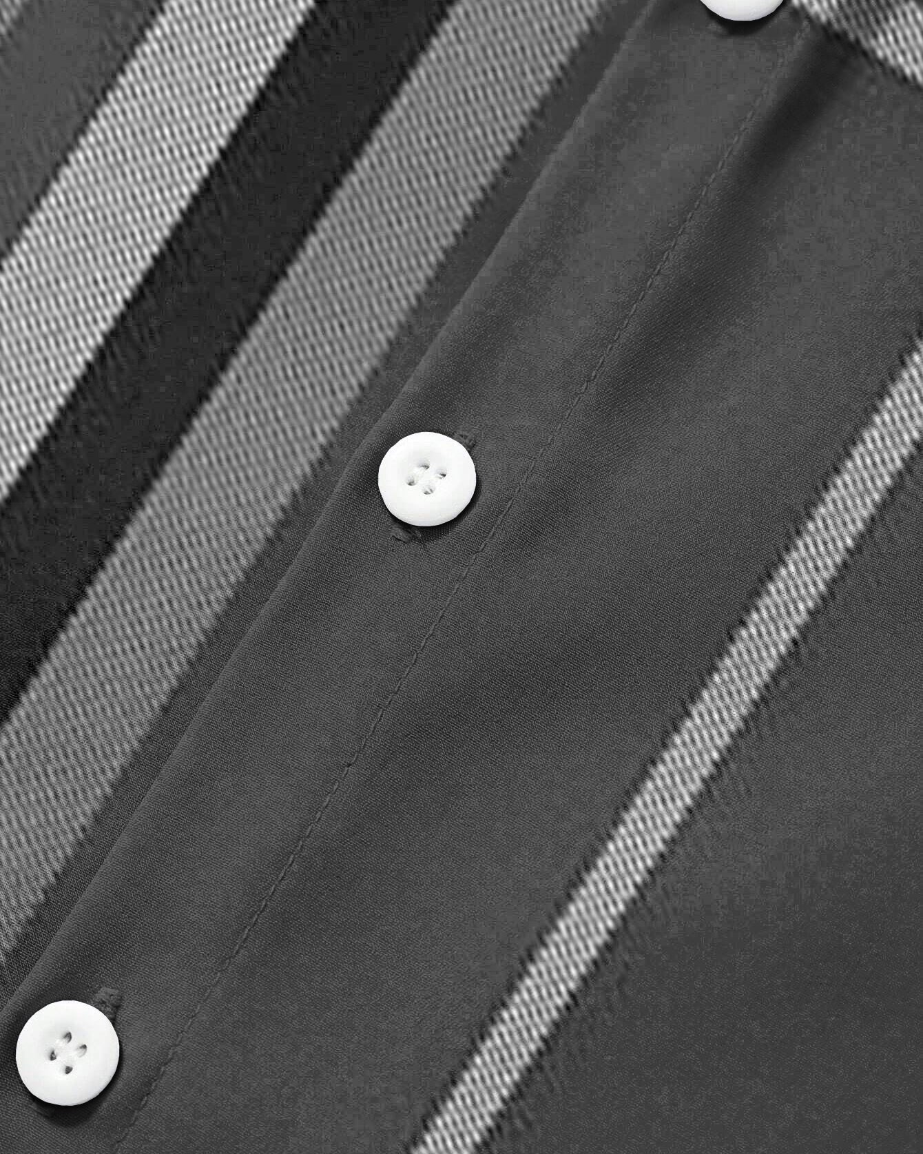 Men's Plus Size Dark Gray Classic Print Long Sleeve Lapel Shirt 2-Piece Set