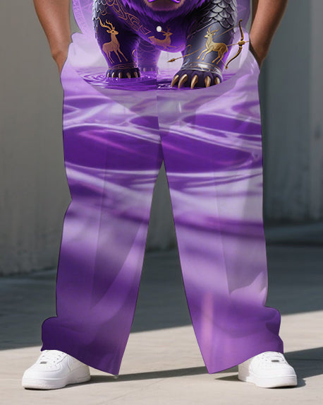 Big Man's Casual Magic Bear Romantic Gradient Style Fashion Short Sleeve Shirt Pants Set
