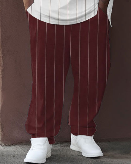 Big & Tall Guy’s Sports Striped Color Block Street Hip-Hop Casual Two-Piece Set