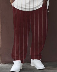 Big & Tall Guy’s Sports Striped Color Block Street Hip-Hop Casual Two-Piece Set
