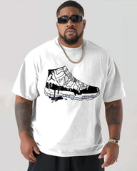 Pure Cotton-Hand Painted Shoes Printed Big Men's Loose Short Sleeve T-Shirt