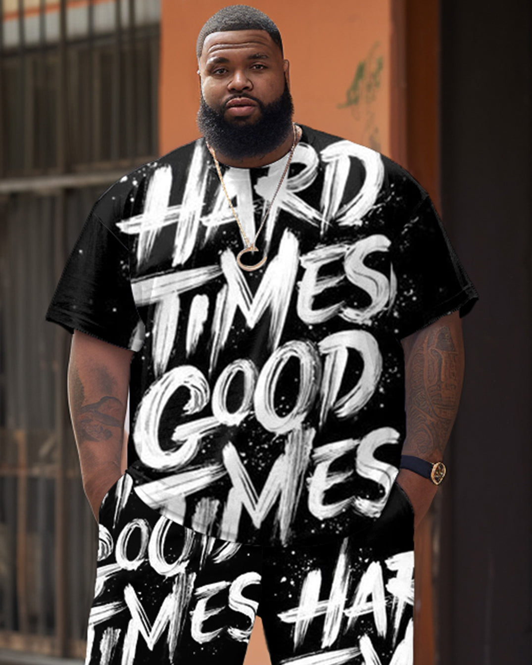 Street Hip Hop Large Letter Print Large Men's Set