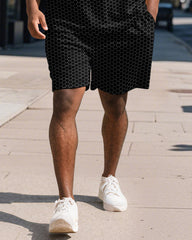 Men's Plus Size Daily Black And White Patchwork Printed Short-sleeved Polo Shirt Shorts Suit