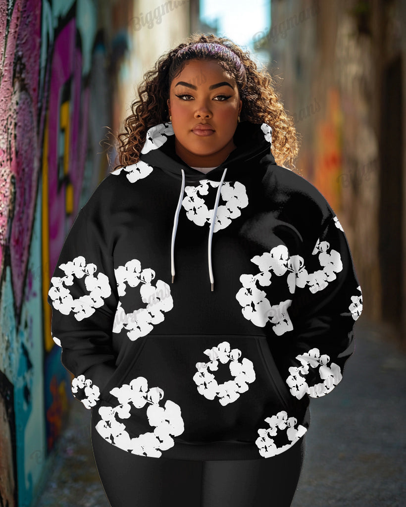Women's Plus Classic Cotton Print Long-sleeved Hoodie