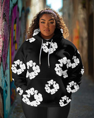 Women's Plus Classic Cotton Print Long-sleeved Hoodie