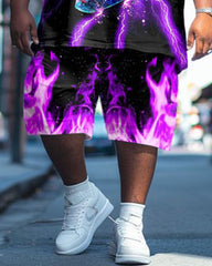 Men's Plus Size Street Fashion Electric Shock Spark Skull Print T-Shirt Shorts Set
