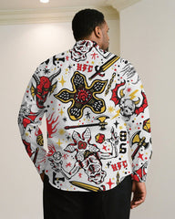 Big & Tall Men "Halloween White Cartoon Skull Holiday Long Sleeve Shirt