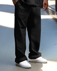 Men's Big and Tall Pure Black Polo Shirt Trousers Set