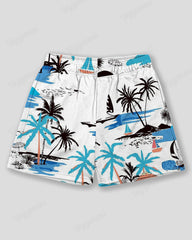Big & Tall Men's Hawaiian Graffiti Coconut Print Sports Mesh Quick-Dry Shorts