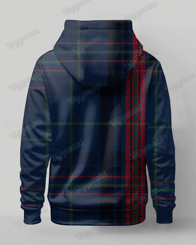 Men's Large Size Diamond Color Block Check Casual Hoodie and Sweatpants Two Piece Set