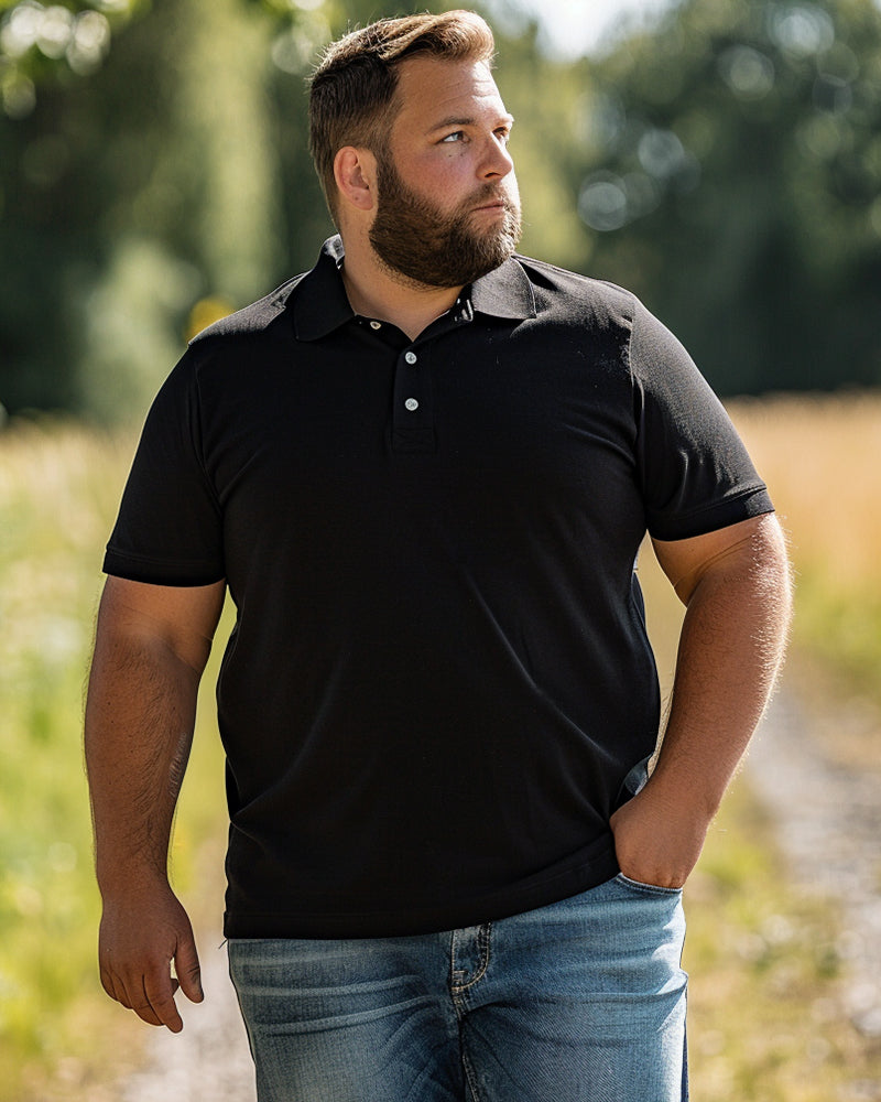 Casual Business Solid Color Basic POLO Big Men's Short Sleeve T-Shirt