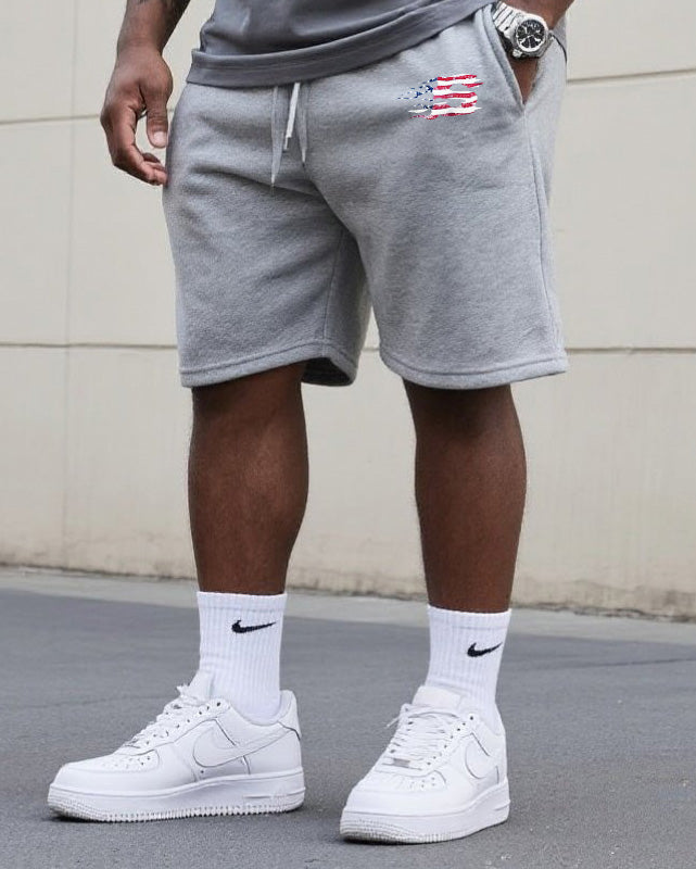 Big & Tall Men's Original Patriotic Flame Print Independence Day Crewneck T-Shirt Shorts Suit