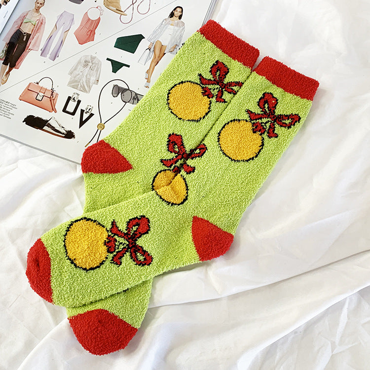 Christmas New Cartoon Men And Women Personality In Coral Velvet Trendy Mid-Calf Socks