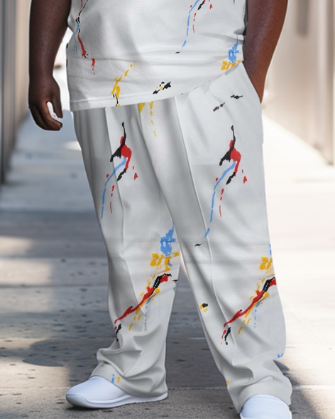Men's Plus Size Simple Paint Graffiti Polo Shirt Trousers Suit