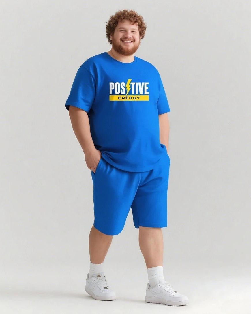 Move with Positive Energy Men's Big and Tall Simple Lettering Short Sleeve T-shirt Shorts Set