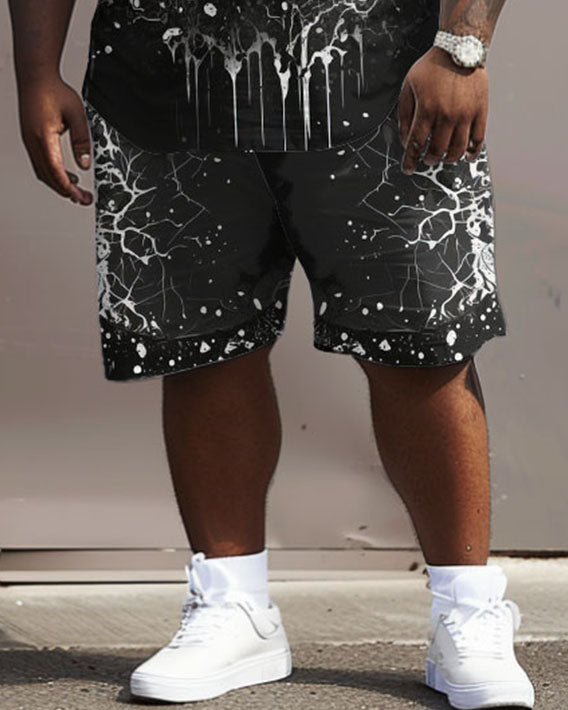 Big Guys Street Hip Hop Skull Print T-Shirt Shorts Set