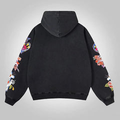 Big & Tall Men's JESUS Multiple Printed Black Wash Zip Hoodie