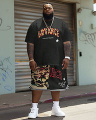 Men's Big & Tall Street Casual Camouflage Alphabet Print T-Shirt Shorts Set