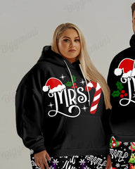 Couple Fashion Casual Christmas Letter Print Hoodie Big & Tall Set
