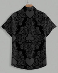 Men's Plus Size Black Retro Poker Print Short Sleeve Shirt